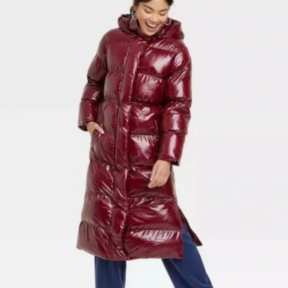Full Length Burgundy Puffer Coat
